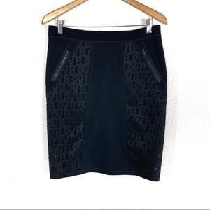 Beate Heymann‎ Street Couture Black Pencil Skirt Logo Women’s Sz 8 US NWOT